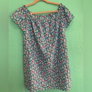 Vineyard Vines Floral Off-Shoulder Dress Blue, Pink cotton  preppy beach summer